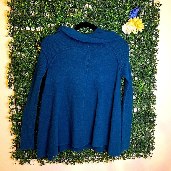Free People Cotton Bohemian Cowl Neck Dark Teal Ribbed Oversized Sweater Size XS - Picture 14 of 16